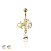 316L SURGICAL STEEL WHIMSICAL CAT DANGLE CZ DROP DANGLE BELLY BUTTON NAVEL RING 
